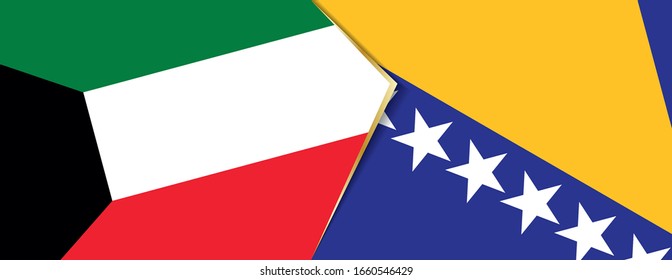 Kuwait and Bosnia and Herzegovina flags, two vector flags symbol of relationship or confrontation.