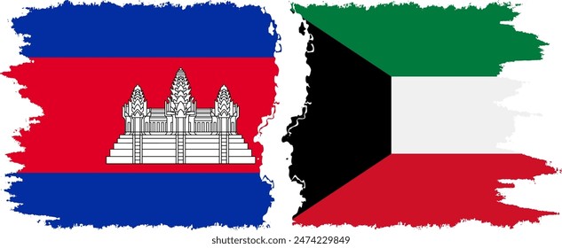 Kuwait y Camboya grunge banderas conexión, Vector