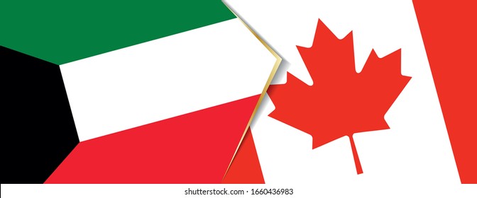 Kuwait and Canada flags, two vector flags symbol of relationship or confrontation.