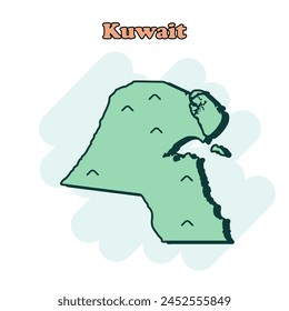 Icono de mapa en color de dibujos animados de Kuwait en estilo cómico. Pictograma de ilustración de Country.