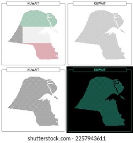 Kuwait Circular Mosaic Brick Dotted Map, Set of National Flag Color, Black Silhouette Country Boundary Isolated on White Background, Geographic Vector Illustration