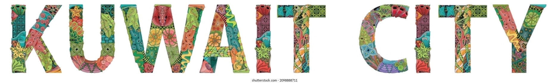 Kuwait City is the capital and largest city of Kuwait. Vector decorative zentangle object for decoration