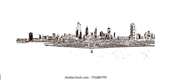 Kuwait City. Hand drawn sketch illustration in vector.