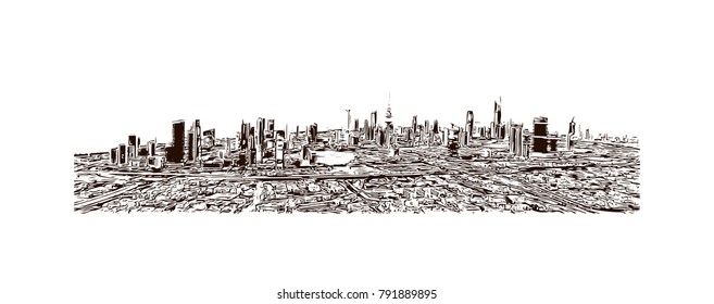 Kuwait City. Hand drawn sketch illustration in vector.