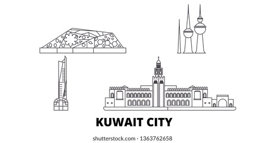 Kuwait, Kuwait City line travel skyline set. Kuwait, Kuwait City outline city vector illustration, symbol, travel sights, landmarks.