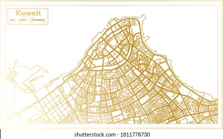 Kuwait City Map in Retro Style in Golden Color. Outline Map. Vector Illustration.