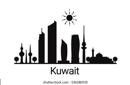 Kuwait city outline skyline. All Kuwait buildings - customizable objects, so you can simple change skyline composition. Minimal design.