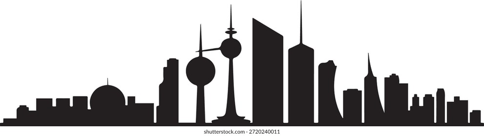 Horizonte de la ciudad de Kuwait. silueta negra del Vector del diseño