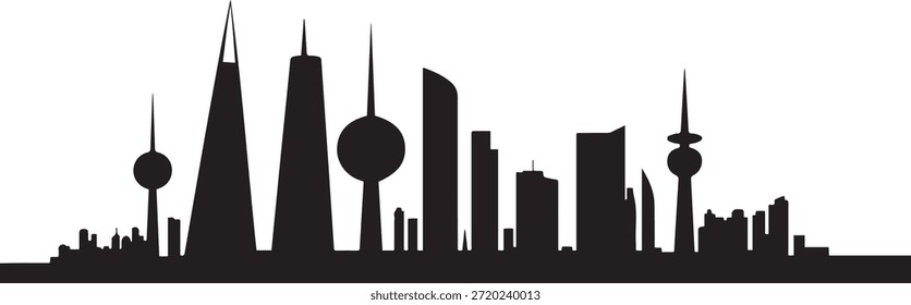 Horizonte de la ciudad de Kuwait. silueta negra del Vector del diseño
