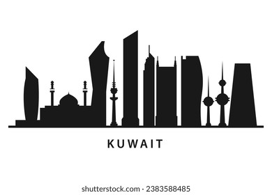 Kuwait city skyline horizontal banner. Black and white silhouette of Kuwait city. Vector template for your design.