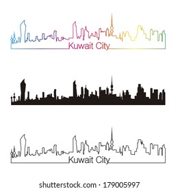 Kuwait City skyline linear style with rainbow in editable vector file