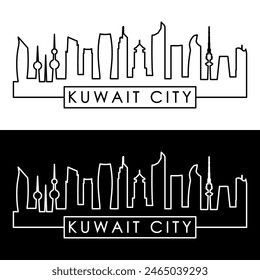 Kuwait City skyline. Linear style. Single line. Editable vector file.