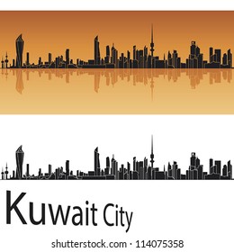 Kuwait city skyline in orange background in editable vector file