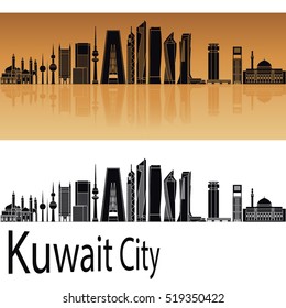 Kuwait City skyline in orange background in editable vector file