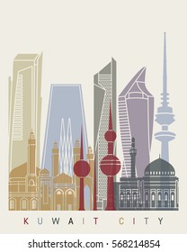 Kuwait City skyline poster in editable vector file