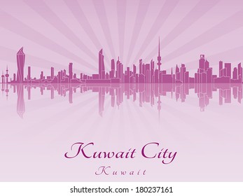 Kuwait City skyline in purple radiant orchid in editable vector file