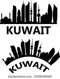 Silhueta da cidade do Kuwait. Sinal de horizonte do Kuwait. Projeto da cidade paisagem Kuwait. estilo plano.