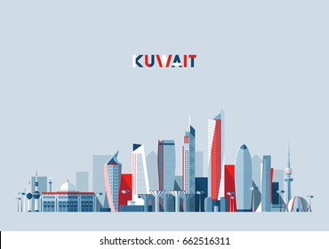 Kuwait city skyline, vector illustration, flat design