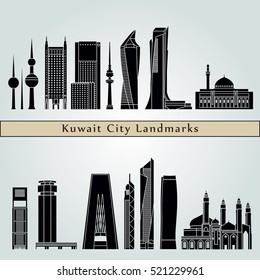 Kuwait City V2 landmarks and monuments isolated on blue background in editable vector file