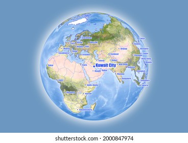 Kuwait City-Kuwait is shown on vector globe map. The map shows Kuwait City-Kuwait 's location in the world.