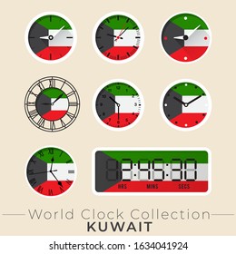 Kuwait clock : Set of national flag clock : Vector Illustration