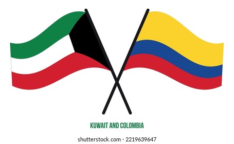 Kuwait and Colombia Flags Crossed And Waving Flat Style. Official Proportion. Correct Colors