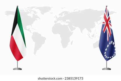 Kuwait and Cook Islands flags for official meeting against background of world map.