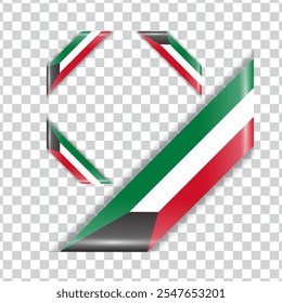 Bandera nacional de esquina de Kuwait con sombra