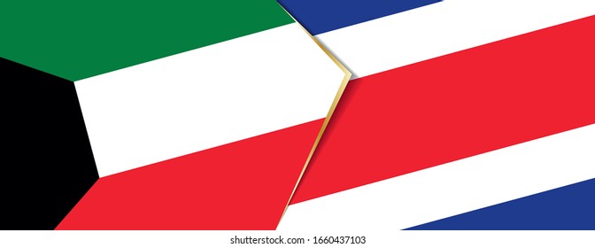 Kuwait und Costa Rica Flaggen, zwei Vektorillustrationen Flaggen Symbol für Beziehung oder Konfrontation.