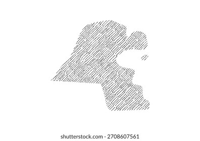 Bosquejo dibujado a mano del mapa de los países de Kuwait en el Vector de fondo blanco, estilo vintage de la escotilla a mano alzada.