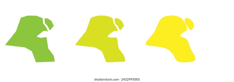Kuwait country black outline and colored country silhouettes in three different levels of smoothness. Simplified maps. Vector icons isolated on white background.
