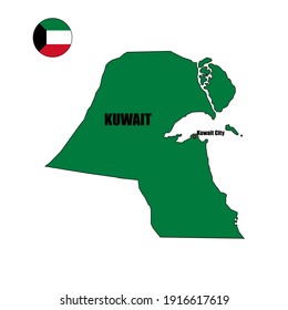 Kuwait country green flag vector map on isolated white background and pin for travel, middle east, and geography concepts.