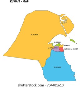 Kuwait country illustration map with flat colors