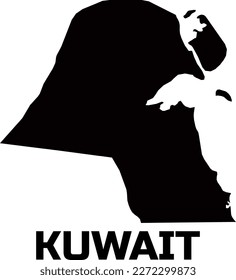  Kuwait country map in black. With the caption of the country name " KUWAIT".