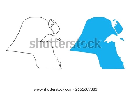 Kuwait Country Map. Blue silhouette and outline isolated on white background	