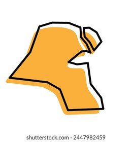 Kuwait country simplified map. Orange silhouette with thick black sharp contour outline isolated on white background. Simple vector icon
