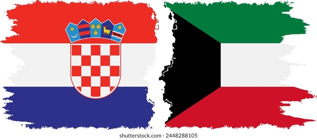 Kuwait and Croatia grunge flags connection, vector
