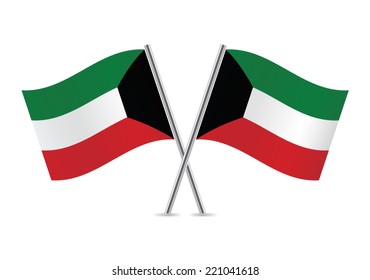Kuwait crossed flags. Kuwaiti flags on white background. Vector icon set. Vector illustration.