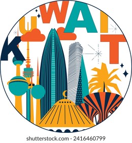 Kuwait culture travel set, famous architectures, specialties in flat design. Business travel and tourism concept clipart. Image for presentation, banner, website, advert, flyer, roadmap, icons