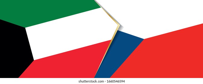 Banderas de Kuwait y la República Checa, dos banderas vectoriales símbolo de relación o enfrentamiento.