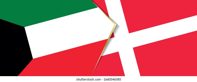 Kuwait and Denmark flags, two vector flags symbol of relationship or confrontation.