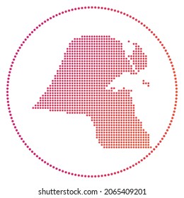 Insignia digital de Kuwait. Mapa de estilo punteado de Kuwait en círculo. Icono tecnológico del país con puntos degradados. Auténtica ilustración vectorial.