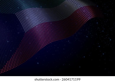 Kuwait digital flag made of dots, waving over a starry dark background