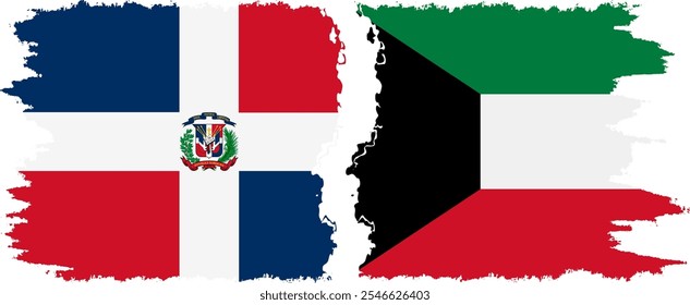 Kuwait and Dominican Republic grunge flags connection, vector