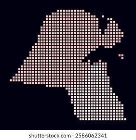 Kuwait dotted map. Digital style map of the country on a dark background. Kuwait shape with square dots. Colored dots style. Large size squares. Classy vector illustration.
