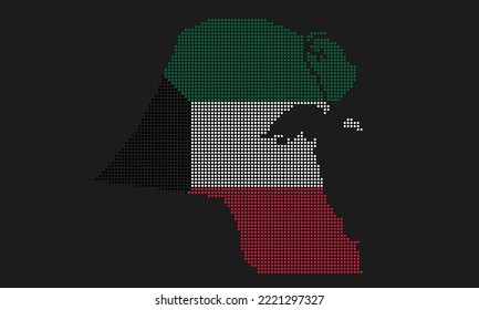 Bandera de mapa de Kuwait con textura gruesa en el estilo de punto mosaico. Ilustración de vector píxel abstracto de un mapa de país con efecto de semitono para infografía. 