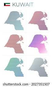Kuwait dotted map set. Map of Kuwait in dotted style. Borders of the country filled with beautiful smooth gradient circles. Trendy vector illustration.