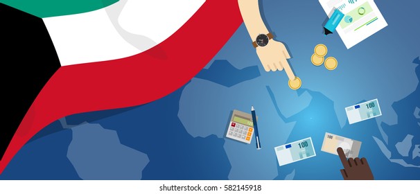 Kuwait economy fiscal money trade concept illustration of financial banking budget with flag map and currency