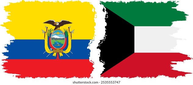 Conexión de banderas grunge de Kuwait y Ecuador, Vector