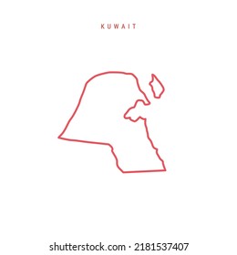 Kuwait editable outline map. Kuwaiti red border. Country name. Adjust line weight. Change to any color. Vector illustration.
